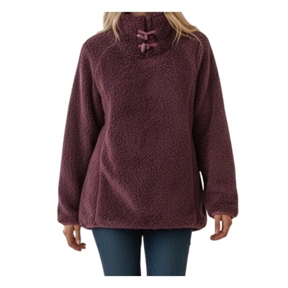 Ultimate Terrain Womens Plum Purple Sherpa Fleece Toggle Mock Neck Pullover L‎